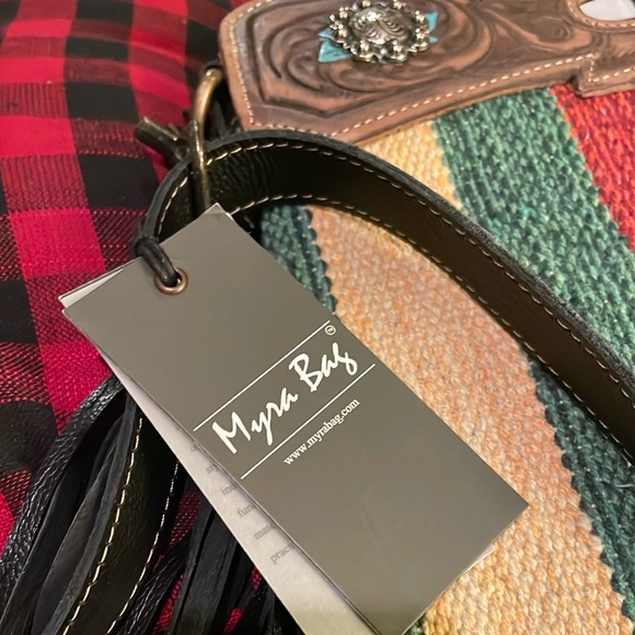 Myra Bag Crossbody West Southwest Rubious Leather Crossbody Bag with Long Fringe - Picture 2 of 16